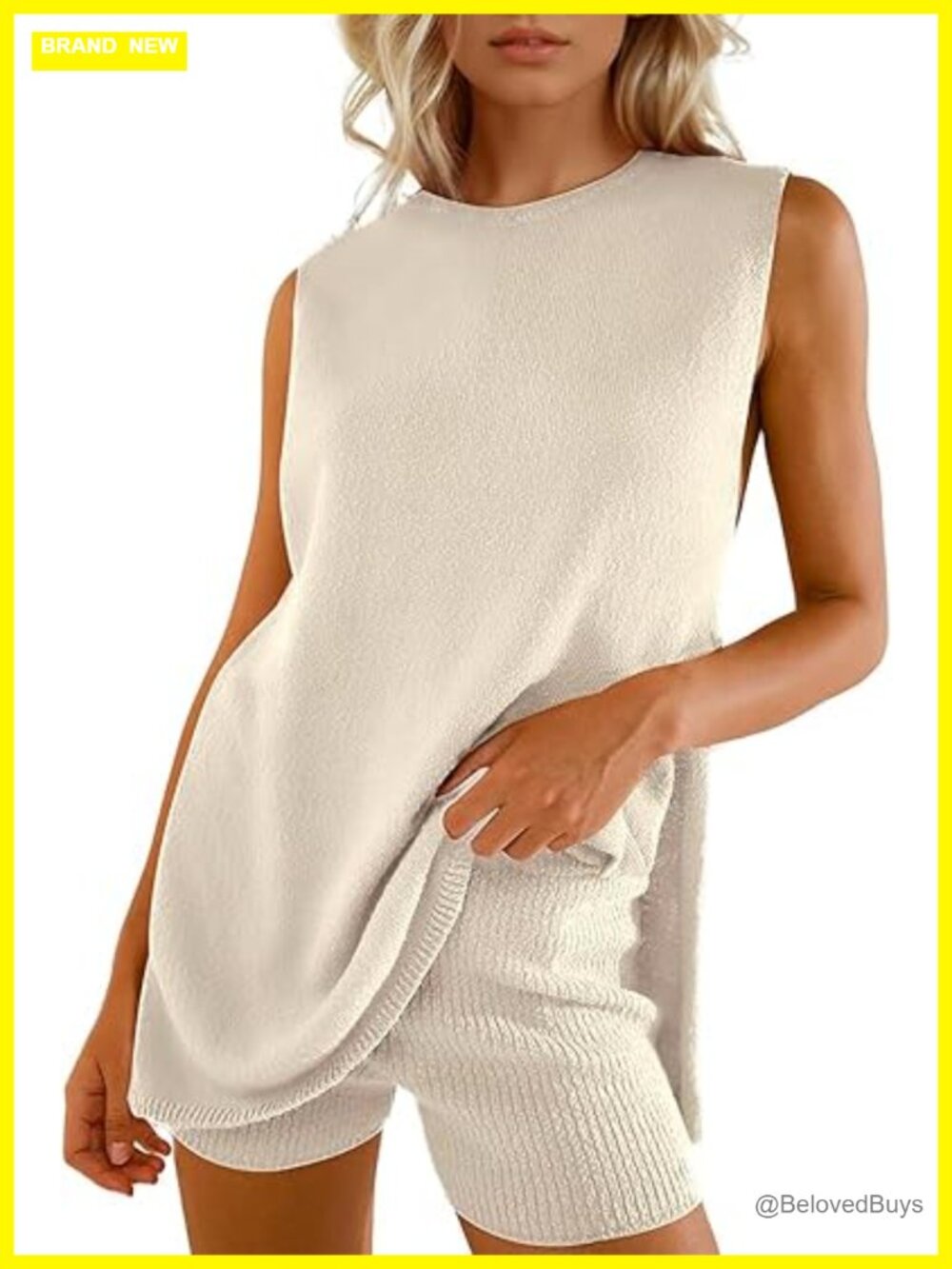 Sleeveless Knit Tunic Top & Shorts Set with Side Slits